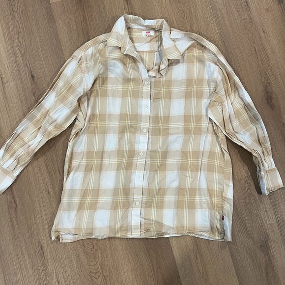 Levi's Cream Tan White Button Down Long Sleeve Shirt Blouse Size Small - Picture 3 of 5